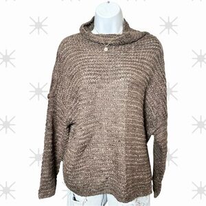 Aerie Size Medium Wool Blend Brown Chunky Knit Cowl Neck Sweater Cozy Oversized